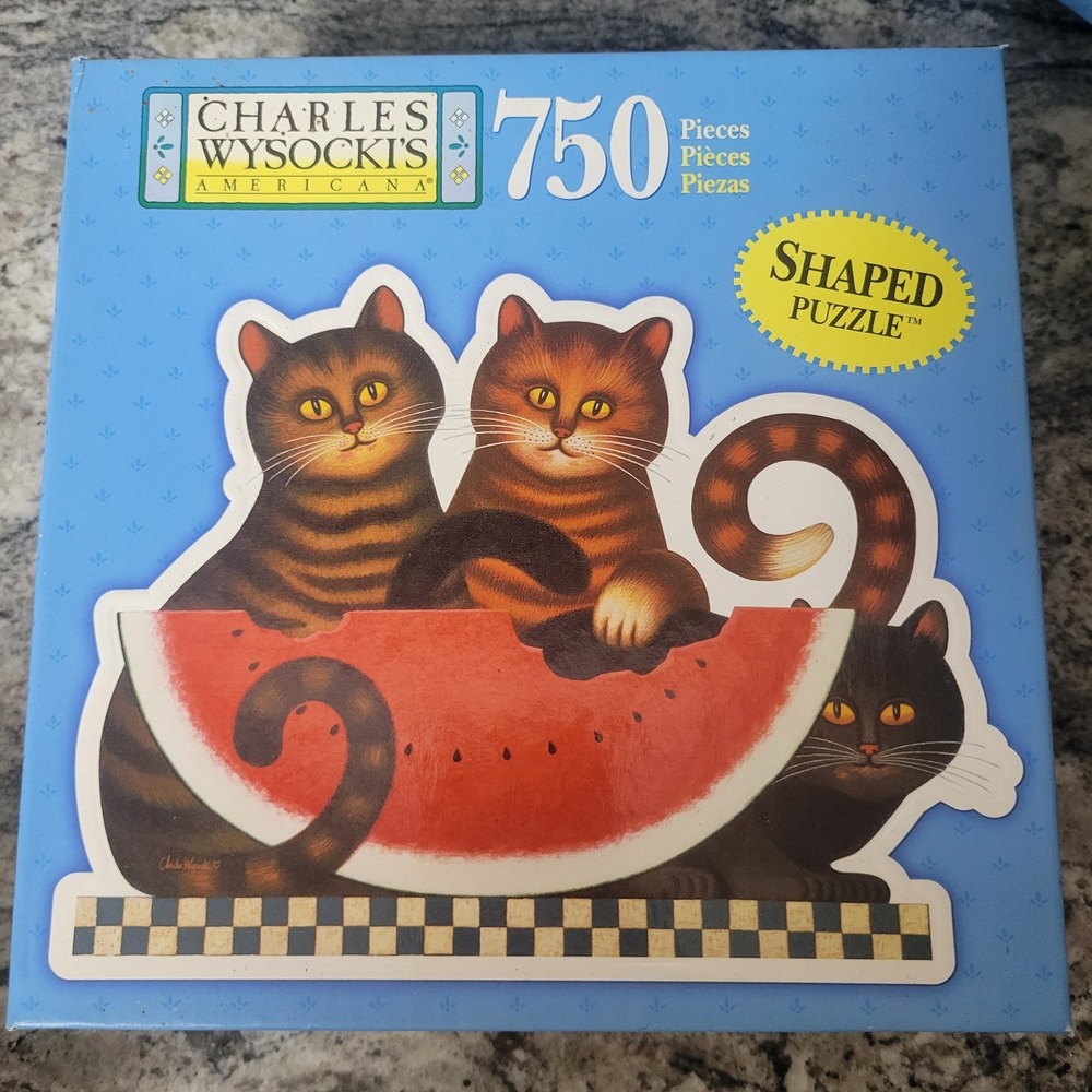 2003 Charles Wysocki Americana 750 Pc Shaped Puzzle Kitty's Treat Cat Watermelon